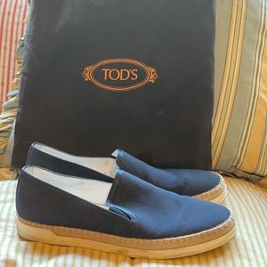 Tod’s Jute Trimmed Suede Slip-on Sneakers